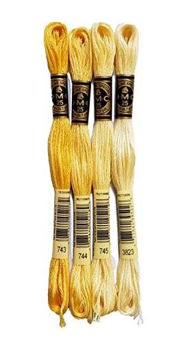 Image of DMC 6-Strand Embroidery Cotton Bundle - Yellow Color Family -4 Skeins of Thread - 8.7yd Skeins