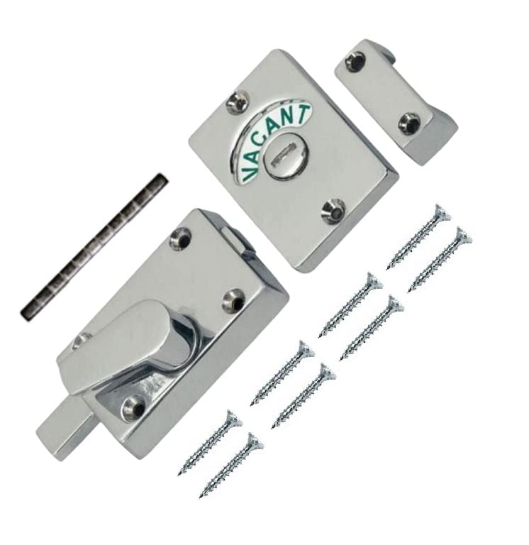 TERF® Heavy Duty Polished Chrome Indicator Lock Catch Latch Bolt 60mm Door Vacant Engaged Display Indicator Bolt with Fixing Screw Use For Bathroom Public Toilet Restroom and Multi Purpose Use