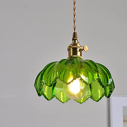 Suspension luminaire de salle à manger E27 lustre vintage vert QEGY - 2
