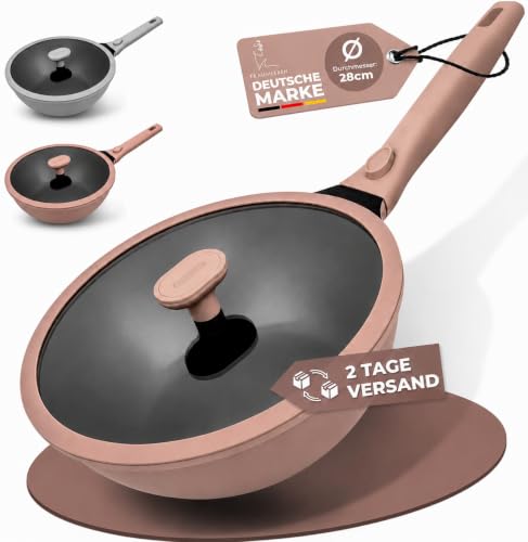 TRAUMLEBEN Wokpfanne 28 cm mit Deckel & abnehmbarem Griff