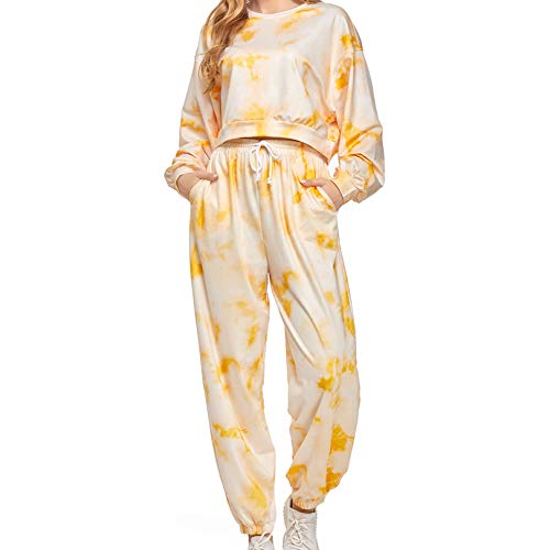Sylanfia Conjunto de ropa de salón, conjunto de chándal de 2 piezas para mujer, top corto, sudadera con efecto tie dye y pantalones para correr, traje deportivo para correr Cover