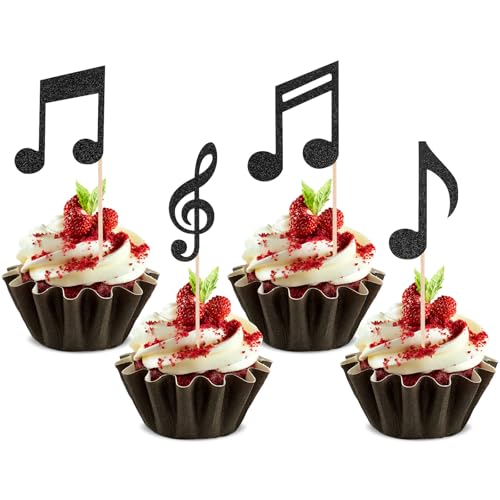 Recortes de notas musicales, decoración para tartas, 36 unidades con notas musicales, decoración de partituras, decoración de fiesta de música, decoración de tartas, negro brillante, símbolo musical,