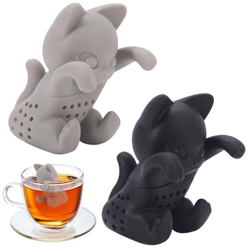 EUREKORA 2 Stück Set Katzen Teesieb aus Silikon Abnehmbarer Tee-Ei Kätzchenform Teeei Niedlich...