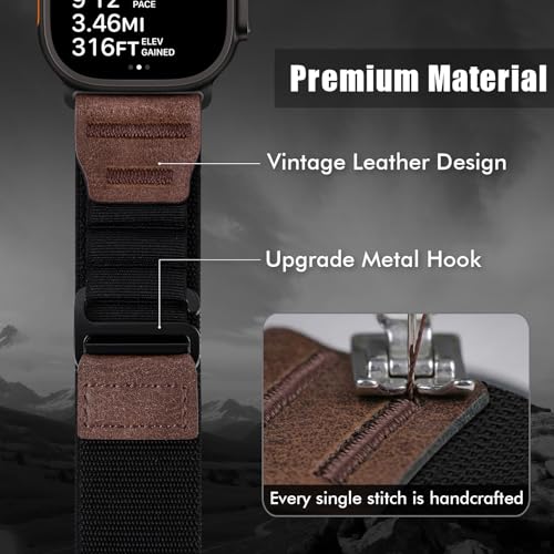Alpine Loop with Leather Design for Apple Watch Ultra 3/2/1 Bands 49mm 46mm 45mm 44mm 42mm 41mm 40mm 38mm Men Women, Soft Stretchy Nylon Sport Band for iWatch Series 11 10 9 8 7 6 5 4 3 2 1, SE 3 2 1 - image 4