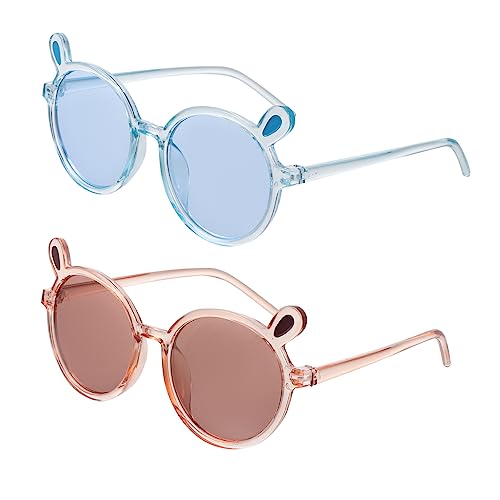 2Pcs Bear Ear Sunglasses for Summer Round Frame UV Protection Eye Shades Comfortable Fit for Boys Beach Photo Prop Translucent