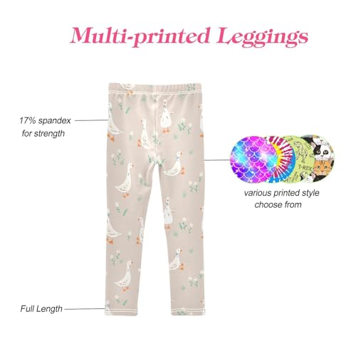 CaTaKu Girls Leggings Cute Cartoon Goose Flowers Leggings for Girls Kids Athletic Workout Yoga Pants Size 4-10T4
