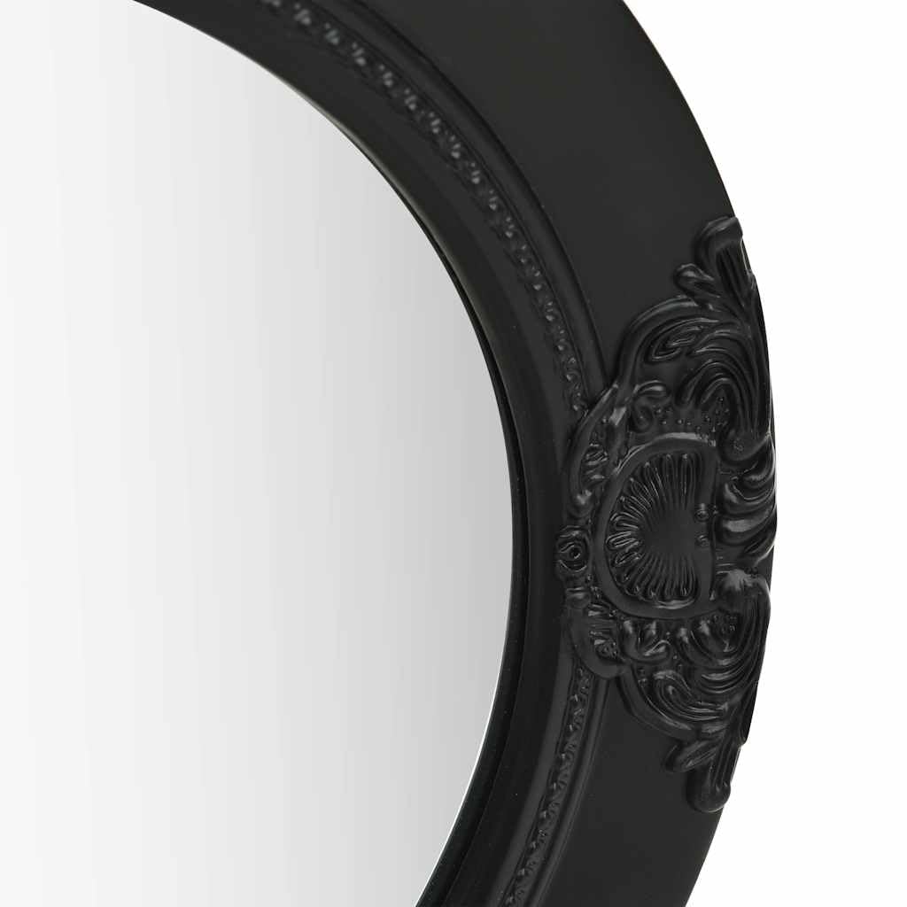 Barokowe lustro ścienne, 50 cm, czarne, okrągłe lustro z drewnianą ramą, antyczny wygląd i ścięta krawędź, z haczykami do montażu na ścianie, do przedpokoju i sypialni