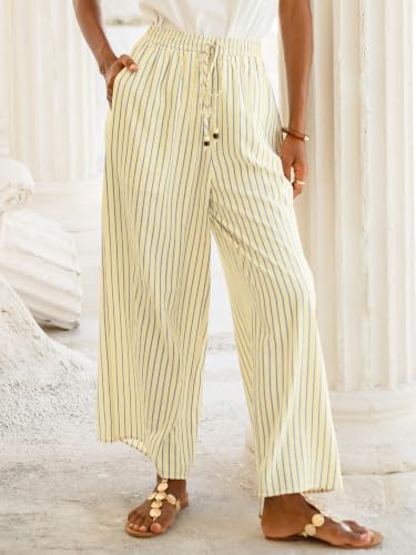 Image of CUPSHE Women's Wide Leg Beach Pants - Tropical Floral with Pockets Plus Size Casual Flowy Vacation Bottoms