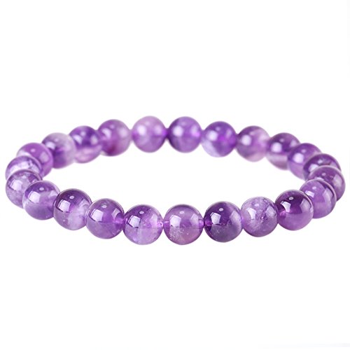 Image of Handmade Natural Gemstone 8mm Round Stretch Beaded Bracelet Unisex (Amethyst)