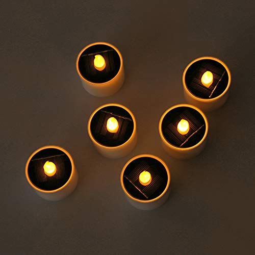 Milochic 6 peças de luzes de chá solares, impermeáveis, recarregáveis, velas de LED sem chama com se