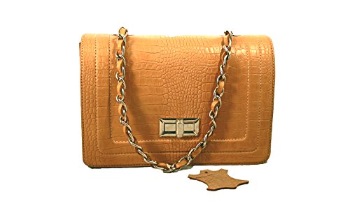 Sac à main de soirée en cuir véritable beige au design épuré et finitions haut de gamme