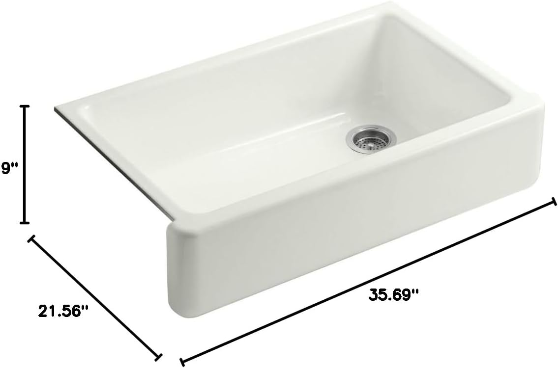 KOHLER Whitehaven® 35-3/4" Farmhouse Undermount Kitchen Sink, Single-Bowl Kitchen Sinks, Self-Trimming Tall Apron Front, K-6489-NY, Dune