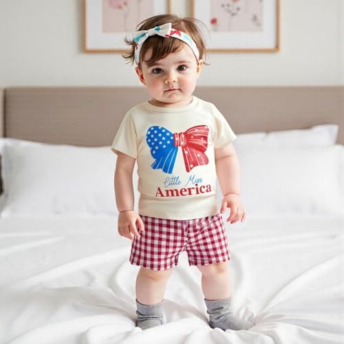 Kids Toddler Girls 4th of July T-Shirt Coquette Bowknot Patriotic USA American Flag Independence Day Top2