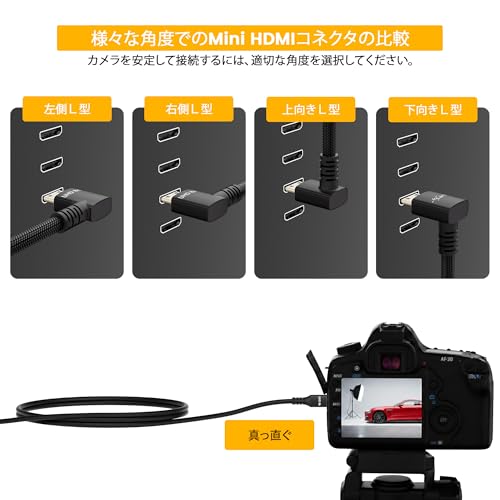 8k@60Hz Mini HDMI 変換 HDMI2.1ケーブル 3M 高速 48Gbps双方向通信 HDMIタイプAオス - ミニHDMIタイプCオス プロジェクター、モニター、カメラ、ノートパソコン、タブレット対応 適格請求書発行可 上向きＬ型