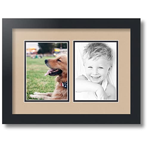 ArtToFrames Collage Photo Frame Double Mat with 2 - 5x7 Openings and Satin Black Frame