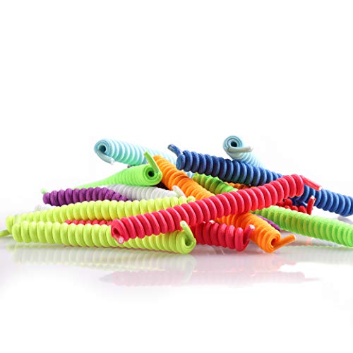 Coobbar 10 Pair Curly Elastic Shoelaces No Tie Trainer Kids Shoe Laces Colours for Childs and Adults Best in Sports Flat Shoelace