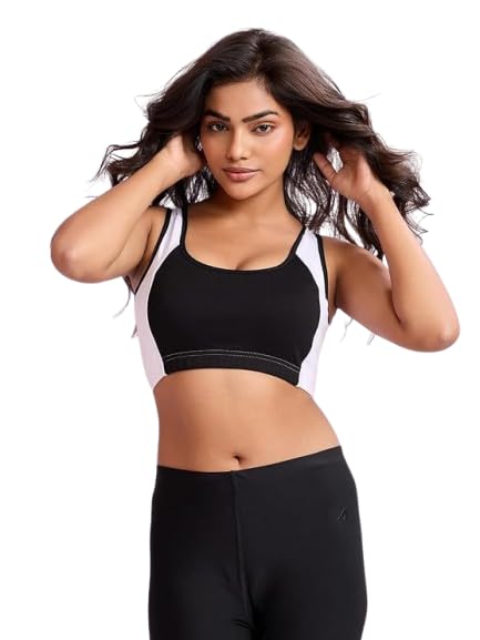 Visionex Women's Cotton Blend Sports Bra, Racerback, Full Coverage, Breathable Workout Bra for Yoga & Running White-picture-21