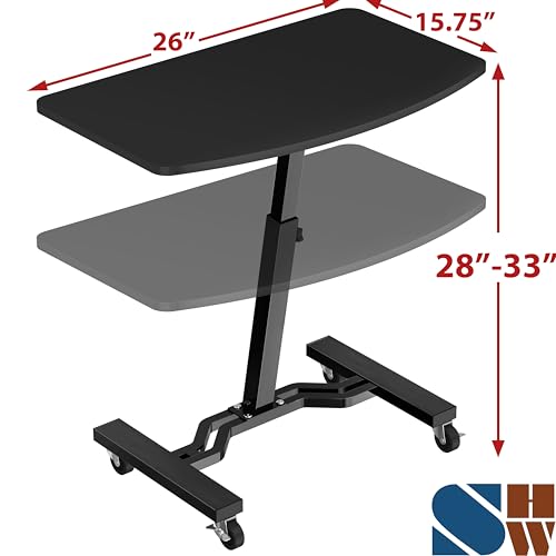 Image of SHW Mobile Height Adjustable Laptop Rolling Cart with Height Adjustment from 28 inch to 33 inch, Black
