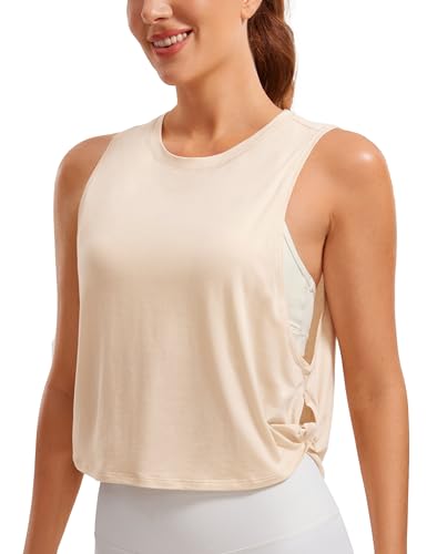 Image of CRZ YOGA Pima Cotton Dropped Armhole Tank | Workout, Naturally Soft, Loose Fit, Crop, Crewneck, Knotted Sides, Sleeveless Tops for Women