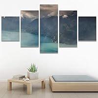 SIGNWIN 5 Panel Canvas Wall Art Foggy Mountains for Home Decorations Ready to Hang - 60