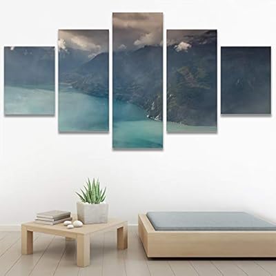 SIGNWIN 5 Panel Canvas Wall Art Foggy Mountains...