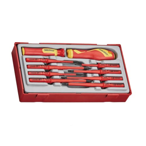 Teng Tools Juego de destornilladores de hoja intercambiable Pozidriv (PZ), 10 piezas de 1000 voltios ranurados, Phillips (PH), herramientas eléctricas - TTV710N