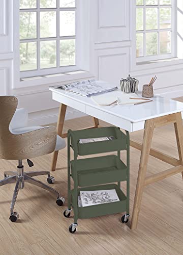 Image of SunnyPoint 3-Tier Delicate Compact Rolling Metal Storage Organizer - Mobile Utility Cart Kitchen /Under Desk Cart with Caster Wheels - Army (15.35 inch X 10.24 inch X 26.8 inchH)