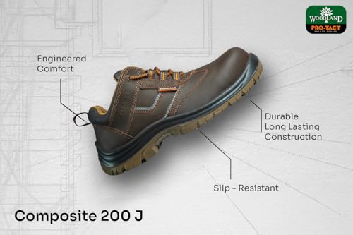 Image of Woodland Thunder Crazy Horse Leather Safety Shoes for Men | Oil Resistant Safety Shoe with Anti Slip Grip | Lightweight, Antistatic PU Double Density with Composite Toe | Brown (7 UK, 41 EU)