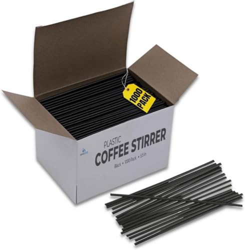 1InTheHome Plastic Stirrer Straw, Disposable Stir Sticks for Coffe & Cocktails, Plastic Sip Stir Sticks, 5.5 Inch, Black, 1,000 Pack - Thumbnail 6