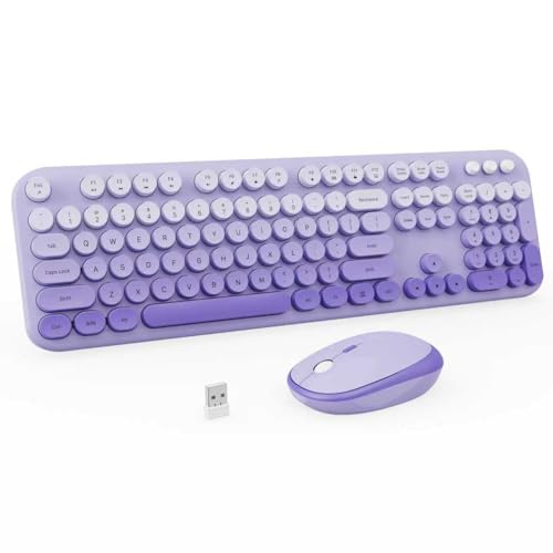 Wireless Keyboard and Mouse Combo, 2.4GHZ Typewriter Retro Full Size Keyboards, Cute Colorful Computer Keyboard and Wireless Mouse for Laptop/Desktop/Windows/PC (Purple Gradient)