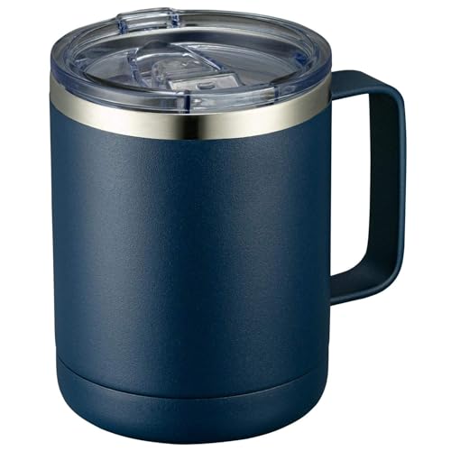 Image of MEWAY 12oz Coffee Mug With Handle and Sliding Lid,Stainless Steel Travel Tumbler Cup with Handle,Double Wall Vacuum Insulated Camping Cup for Hot & Cold Drinks Tea (Navy,Set of 1ia€