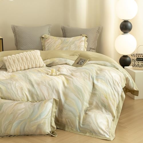 ECOCOTT Bedding 3-Piece Duvet Cover Set King Size – Silky Soft 100% Lyocell, Cooling & Breathable for Hot Sleepers, Ultra-Soft with Elegant Marble Pattern, Moisture-Wicking