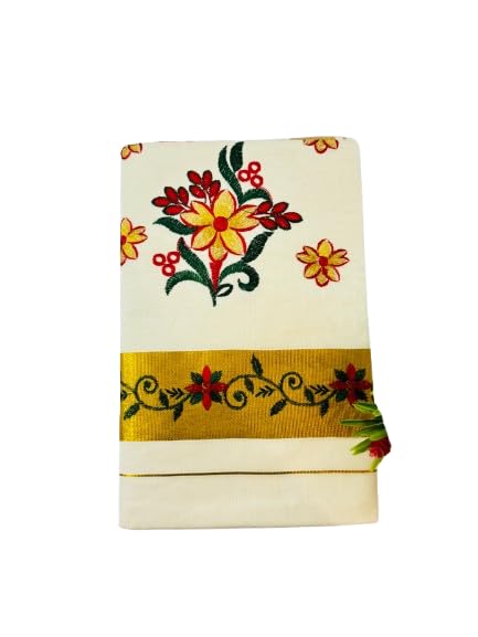 Handloom Cotton Saree – Beautiful Floral Embroidery, Soft Cotton Fabric, Contrasting Border, Perfect for Festive & Casual Wear, Mustard Yellow-image-23