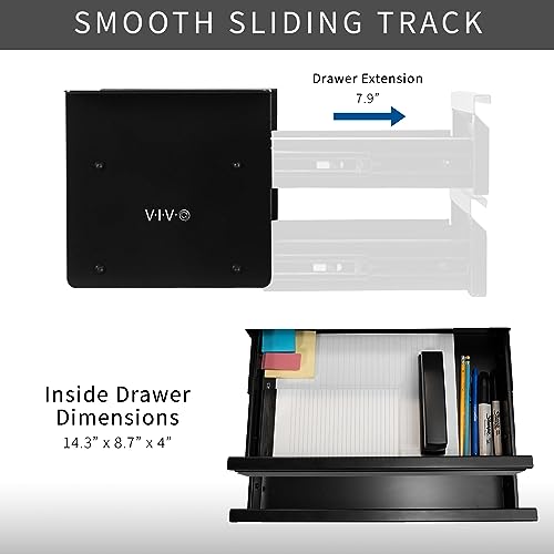 Image of VIVO 16 inch Slide Out Dual Tier Desk Drawer, Under Desk 2 Layer Storage, Black, DESK-DR02