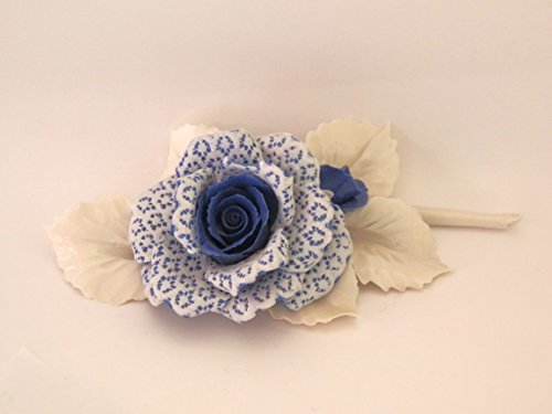  Visconti Rosa Blu con Stelo in Pizzo PORCELLANATO - BOMBONIERA Matrimonio - Porcellana Capodimonte