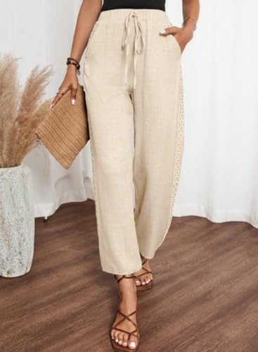 Image of Acelitt Women Casual Lightweight Drawstring Elastic Waist Pants with Pockets, S-XXL