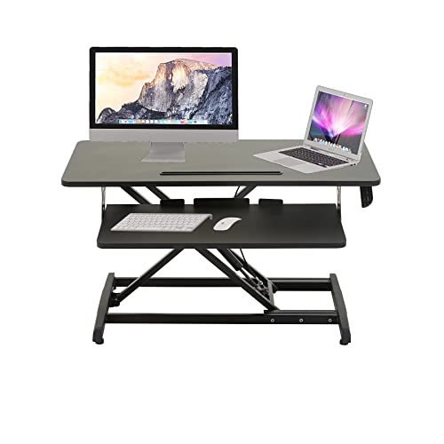 GrandCA HOME Mesa de Trabajo de Pie con Bandeja para Teclado, Escritorio Plegable para Computadora, Estación de Trabajo Ajustable en Altura para Computadora y Computadora Portátil, Negro Cover