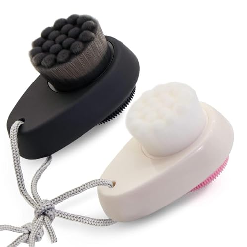 cepillos faciales,limpiadores faciales de doble cara para limpieza profunda y descamación,cepillos de limpieza de cerdas blandas y descamación de silicona (blanco y negro)