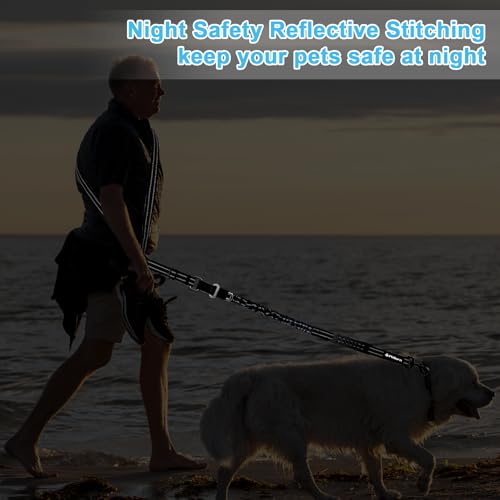Philorn Hundeleine für Große Hunde, Multifunktional Freihändig Joggingleine, Lange Laufleine zum Joggen Laufen Wandern mit Autosicherheitsgurt, Reflektierende Nähte, Laufgurt Schwarz