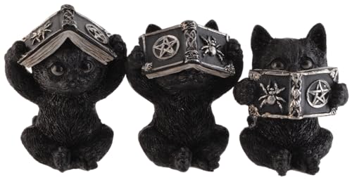 VOGLER Joh. Vogler GmbH 3er Set Katzen mit Zauberbuch, Nichts hören, sehen, Sagen, Kunststein, von Hand coloriert
