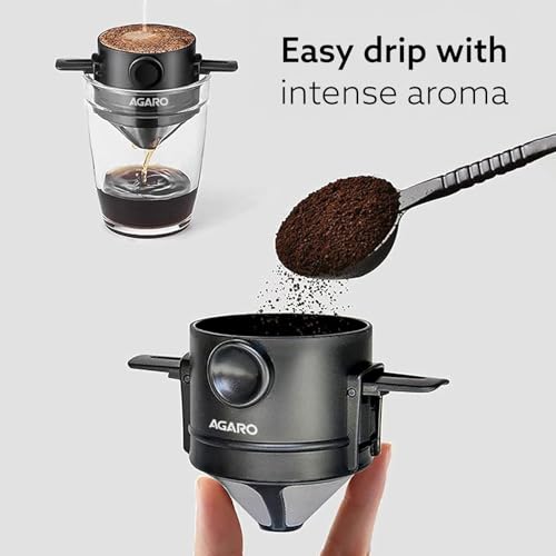 Image of AGARO Pour Over Coffee Maker with Double Mesh Filter, Food Grade 304 Stainless Steel & Plastic Coffee Dripper, 100% Paperless, Foldable-Portable & Easy to Clean, Retains True Coffee Flavour