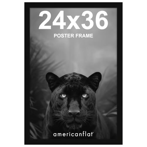 Americanflat 24x36 Poster Frame with Polished Plexiglass - Black Picture Frame - Wide Photo Frames Made of Engineered Wood for Vertical or Horizontal Wall Display - Epic Collection - Black