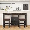 Bar Table and 2 Stools Set Farmhouse Counter Height Dining Table Set with 2 Storage Drawers and 2 Stools Small Kitchen Table Set for Kitchen Dining Room Small Space BlackCherry