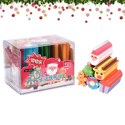 クリスマス教室用消しゴム | 長いノベルティクリスマス消しゴム6個セット | カラフルなノベルティ クリスマス消しゴム かわいいサンタ鉛筆消しゴム 男の子/女の子/学生用