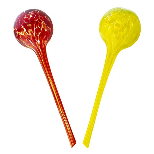 Maxam Wyndham House, 2 Piece Watering Globe Set, Colorful Hand-Blown Glass Plant Watering System