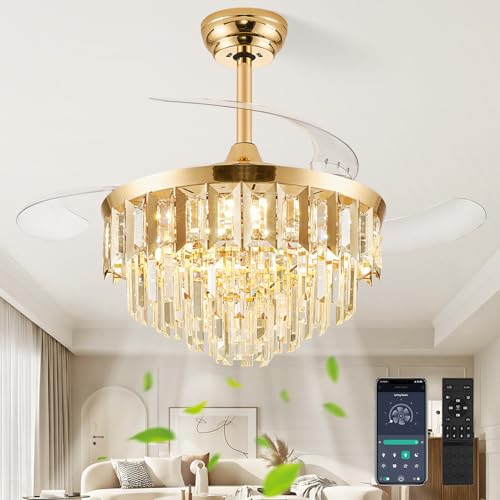 TXCSLY 42" Fandelier Ceiling Fan with Light, Crystal Chandelier Fan