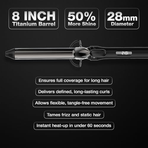 Image of IKONIC CURLING TONG- 28MM (BLACK) Hair Curler with 8 inch Titanium Barrel, Heat Ready Indicator, Comfortable Rubber Grip, Safety Stand and Salon Length Swivel Cord for quick Salon like finish