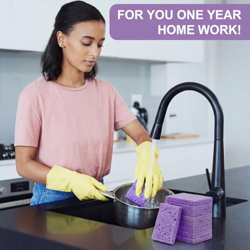 Image of Zhengmy 48 Pieces Sponges Bulk Sponges Kitchen Compressed Sponge Natural Dish Sponge Compressed Wood Pulp Cleaning Without Scratching for Kitchen Bathroom, 3.9 x 2.4 x 0.12 Inch (Purple)