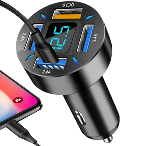 Qutalmi Caricabatteria da auto USB C, 66W USB C 4 porte Caricabatterie per auto veloce Carica rapida USB Tipo C Adattatore per accendisigari per auto, Accendisigari a LED per telefono portatile