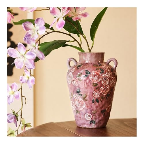 Vase hydroponique rose peint à la main en céramique vintage d'art - 6